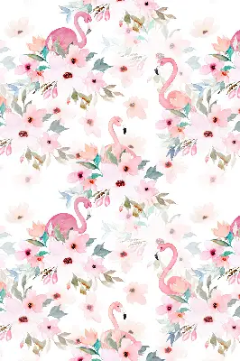 Fabric roller blind with flamingos among the flowers pattern