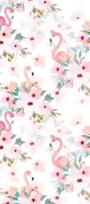 Fabric roller blind with flamingos among the flowers pattern