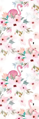 Fabric roller blind with flamingos among the flowers pattern