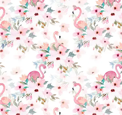 Fabric roller blind with flamingos among the flowers pattern