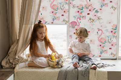 Fabric roller blind Flamingos among the flowers