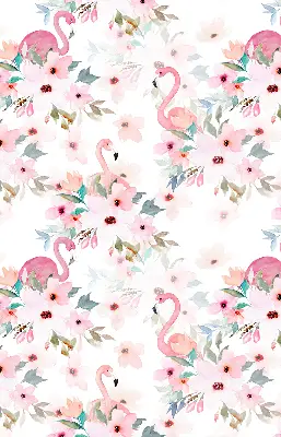 Fabric roller blind with flamingos among the flowers pattern