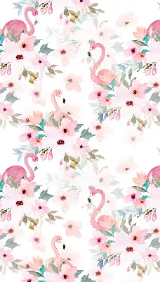 Fabric roller blind with flamingos among the flowers pattern
