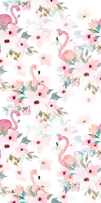Fabric roller blind with flamingos among the flowers pattern
