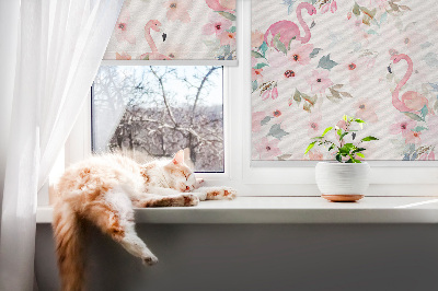 Fabric roller blind Flamingos among the flowers