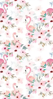 Fabric roller blind with flamingos among the flowers pattern