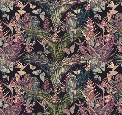 Modern roller blind with exotic plants and birds print