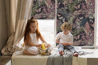 Modern roller blind Exotic plants and birds