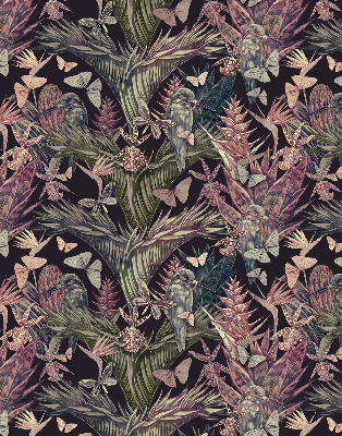 Modern roller blind with exotic plants and birds print