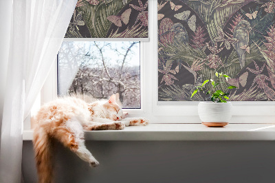 Modern roller blind Exotic plants and birds