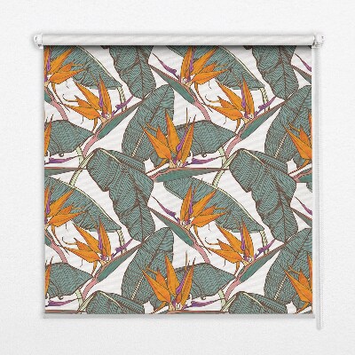 Roller blind for large window with a flowers and leaves print