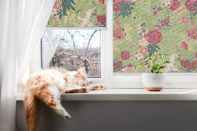 Modern roller blind with heron and plants print