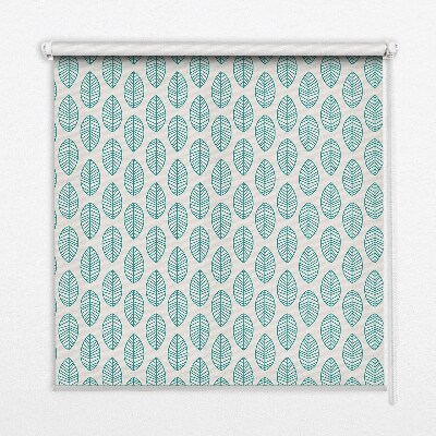 Fabric roller blind with a blue leaves pattern