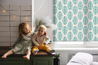Fabric roller blind Blue leaves