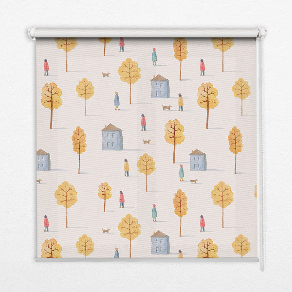 Roller blind for large window Houses among the trees