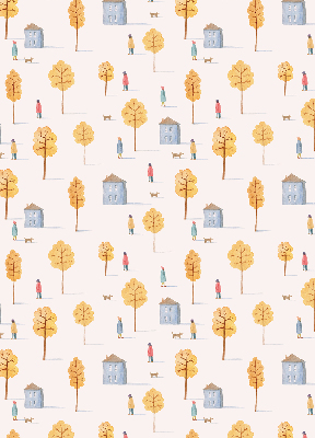 Roller blind for large window Houses among the trees