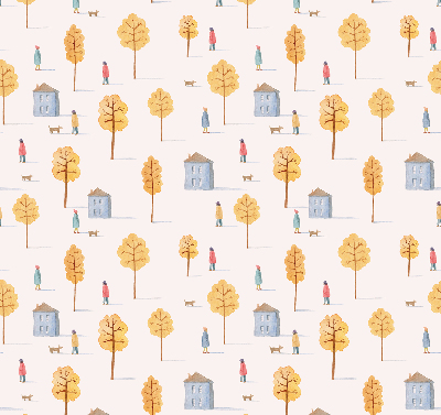 Roller blind for large window Houses among the trees