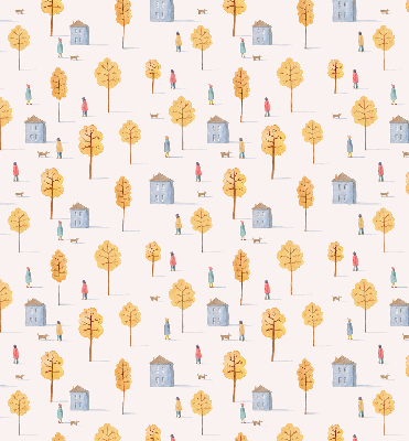 Roller blind for large window Houses among the trees