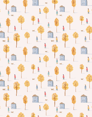 Roller blind for large window Houses among the trees