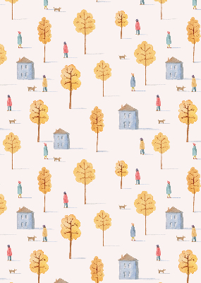 Roller blind for large window Houses among the trees