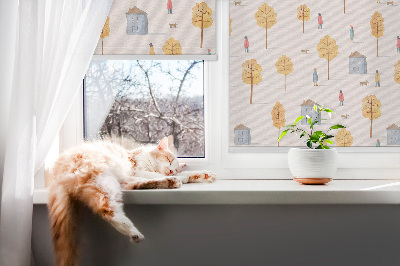 Roller blind for large window Houses among the trees