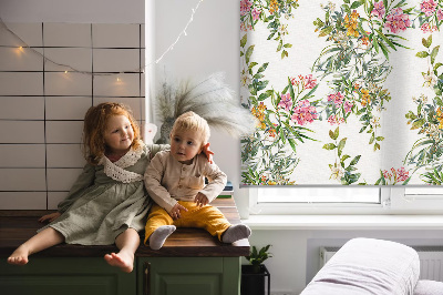 Roller blind for large window with floral pattern