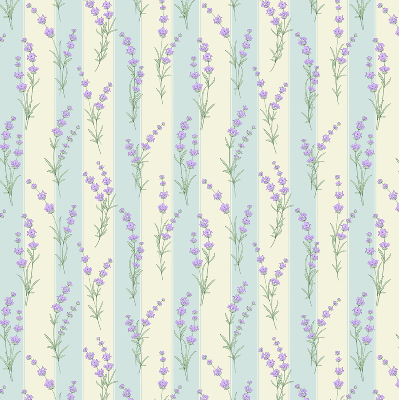 Fabric roller blind with a purple flower pattern