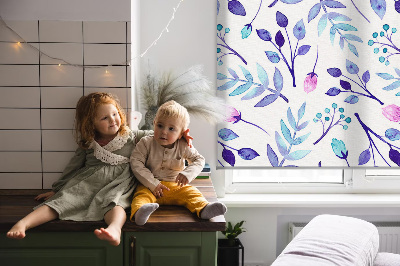 Modern roller blind with blue flowers print