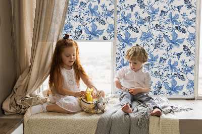 Roller blind for large windows with blue butterflies print