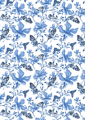 Roller blind for large windows with blue butterflies print