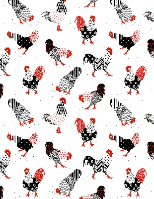 Modern roller blind roosters pattern