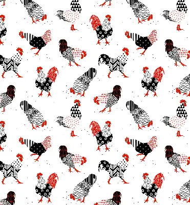 Modern roller blind roosters pattern
