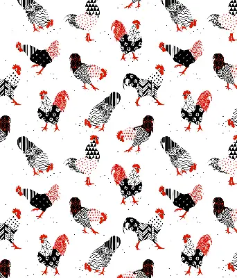 Modern roller blind roosters pattern