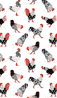 Modern roller blind roosters pattern