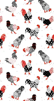 Modern roller blind roosters pattern