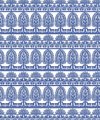 Roller blind for large window in blue pattern