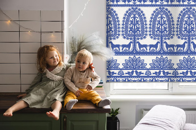Roller blind for large window Blue pattern