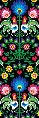 Roller blind for large window with a colorful rooster pattern