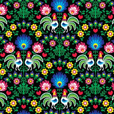Roller blind for large window with a colorful rooster pattern