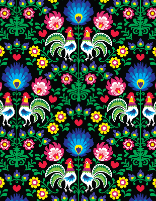 Roller blind for large window Colorful roosters