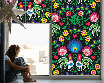 Roller blind for large window Colorful roosters