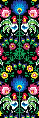 Roller blind for large window with a colorful rooster pattern