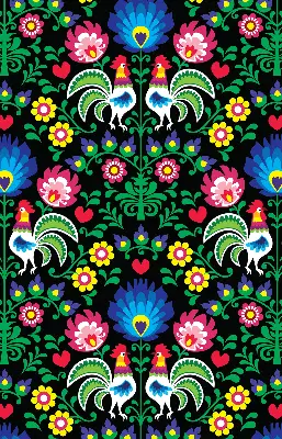 Roller blind for large window with a colorful rooster pattern