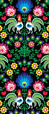 Roller blind for large window with a colorful rooster pattern