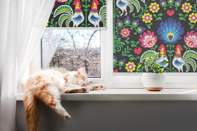 Roller blind for large window Colorful roosters
