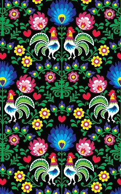 Roller blind for large window with a colorful rooster pattern