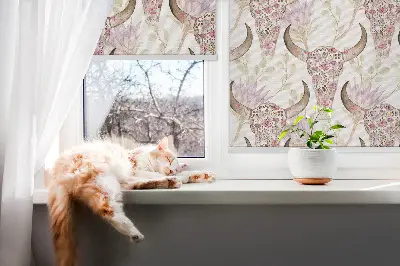 Fabric roller blind with colorful buffalo head print