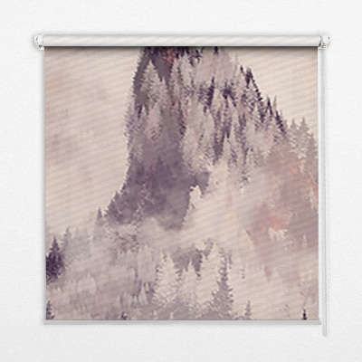 Roller blind for large window painted mountains design