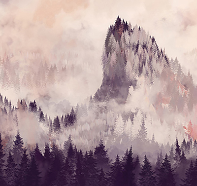 Roller blind for large window painted mountains design