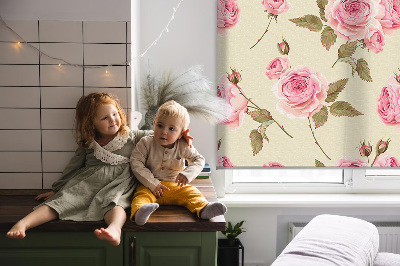 Fabric roller blind roses pattern